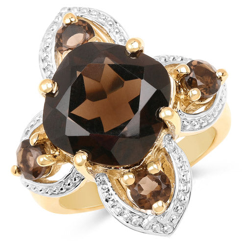14K Yellow Gold Plated Smoky Quartz Cocktail Ring