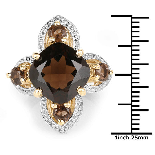 14K Yellow Gold Plated Smoky Quartz Cocktail Ring