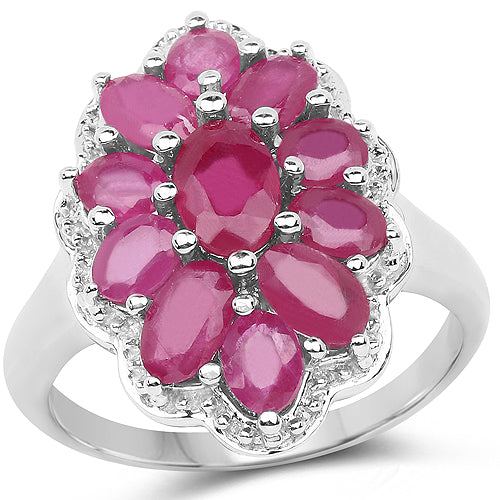 Anillo de Plata de Ley con Rubí Lleno de Vidrio de 3.05 Quilates Elegante