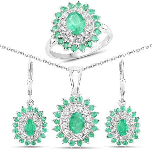 Ensemble de bijoux en émeraude zambienne de 6,53 carats et topaze blanche