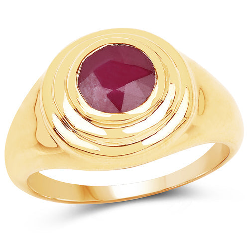 Bague en Argent Sterling Plaquée Or Jaune 14K avec Rubis Naturel de 1,65 Carat