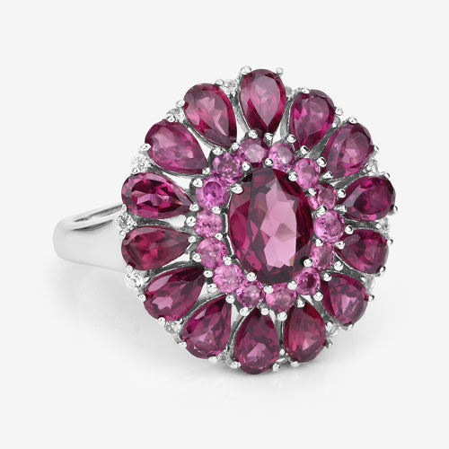 6.19 Carat Genuine Rhodolite and White Topaz Sterling Silver Ring