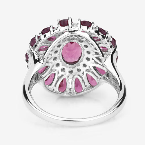 6.19 Carat Genuine Rhodolite and White Topaz Sterling Silver Ring