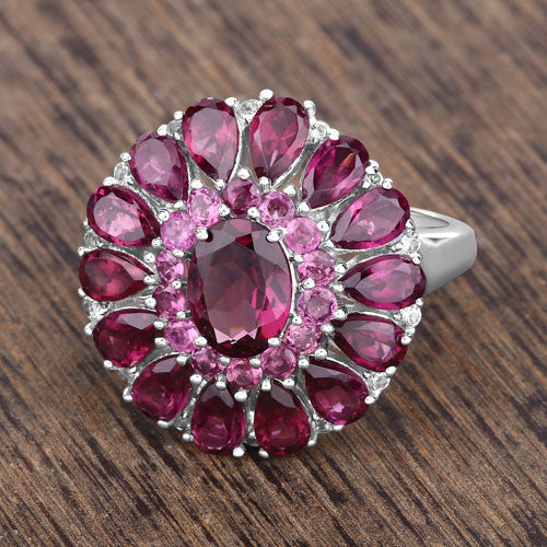 6.19 Carat Genuine Rhodolite and White Topaz Sterling Silver Ring