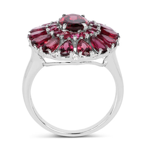 6.19 Carat Genuine Rhodolite and White Topaz Sterling Silver Ring