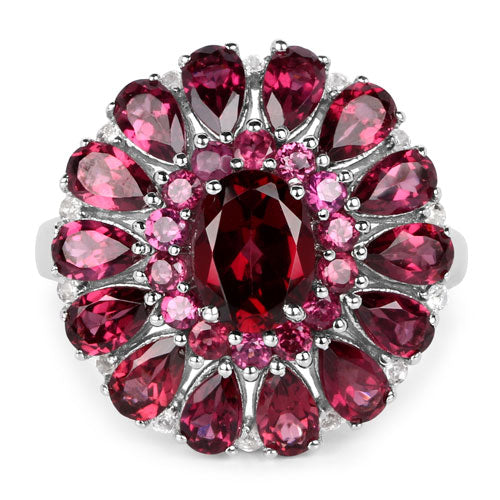 6.19 Carat Genuine Rhodolite and White Topaz Sterling Silver Ring