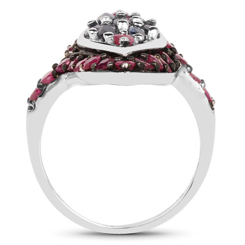 Bague de fiançailles en argent sterling avec saphir bleu et rubis de 1,77 carat