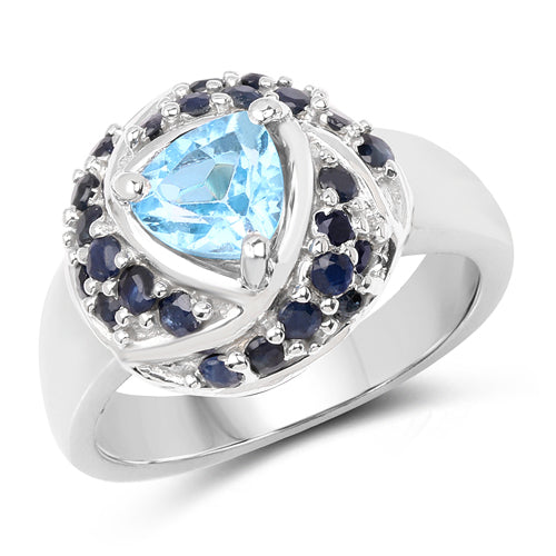 1.61 Carat Swiss Blue Topaz & Blue Sapphire Sterling Silver Ring
