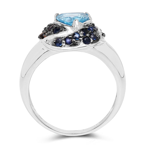 1.61 Carat Swiss Blue Topaz & Blue Sapphire Sterling Silver Ring