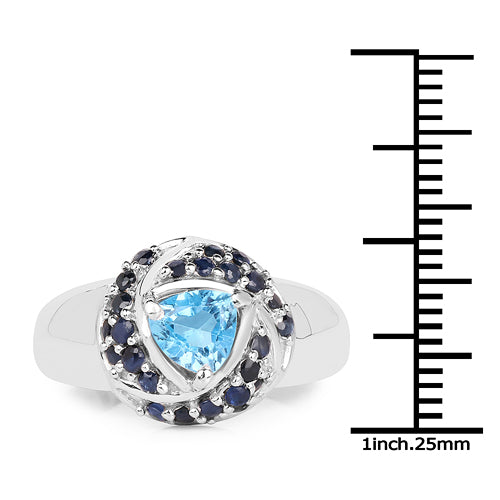 1.61 Carat Swiss Blue Topaz & Blue Sapphire Sterling Silver Ring
