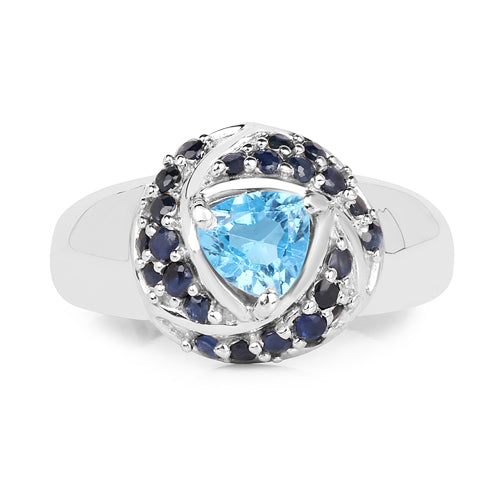 1.61 Carat Swiss Blue Topaz & Blue Sapphire Sterling Silver Ring