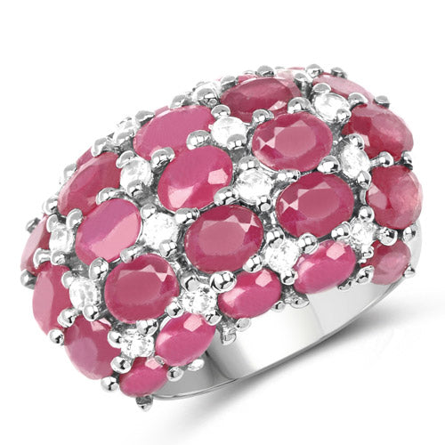 Bague de fiançailles en argent sterling avec rubis de 8,54 carats et topaze blanche