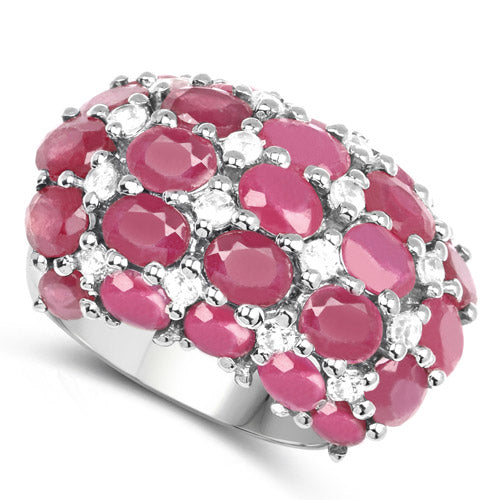 Bague de fiançailles en argent sterling avec rubis de 8,54 carats et topaze blanche