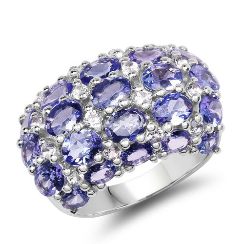 7.29 Carat Genuine Tanzanite & White Topaz Sterling Silver Ring