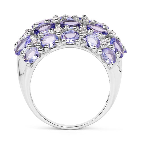 7.29 Carat Genuine Tanzanite & White Topaz Sterling Silver Ring