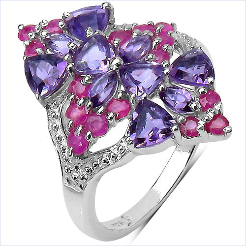 Bague de fiançailles en argent sterling avec améthyste et rubis de 2,58 carats
