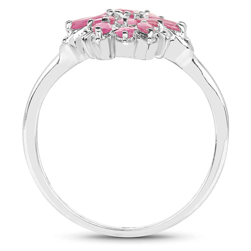 Anillo de Clúster de Rubíes Genuinos de 2.04 Quilates en Plata Esterlina