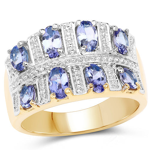 Anillo de cóctel de tanzanita chapado en oro amarillo de 14K