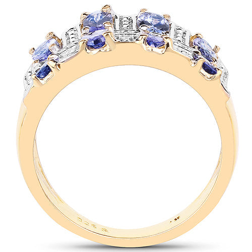 Anillo de cóctel de tanzanita chapado en oro amarillo de 14K
