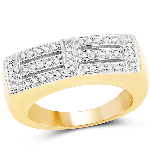 Bague en Argent Sterling Plaquée Or Jaune 14K avec Diamant Blanc de 0,25 Carat