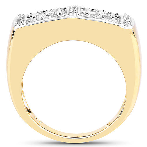 14K Yellow Gold Plated 0.19 Carat White Diamond Sterling Silver Ring