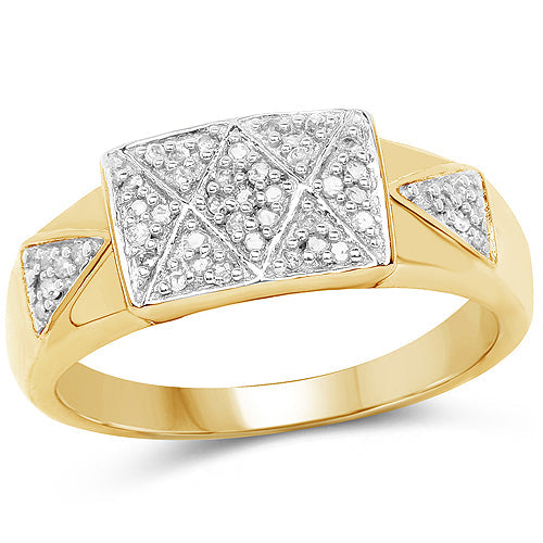 Bague Cocktail en Or Jaune 14 Carats Plaqué de 0,21 Carat de Diamants Blancs