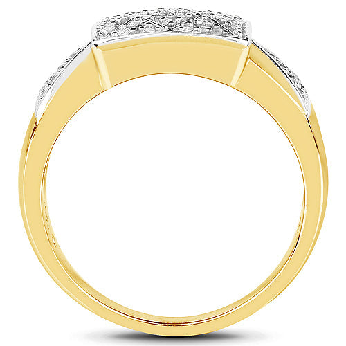 Bague Cocktail en Or Jaune 14 Carats Plaqué de 0,21 Carat de Diamants Blancs