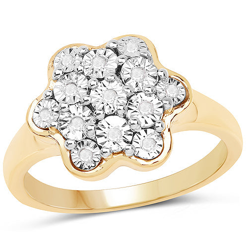 Bague cocktail en diamant plaquée or jaune 14K