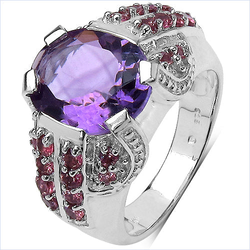 5.37 Carat Genuine Amethyst & Rhodolite Sterling Silver Ring