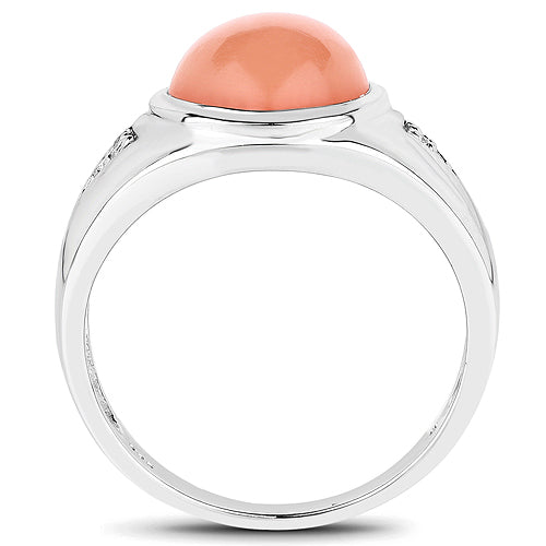 Anillo de 6.59 quilates de piedra lunar melocotón genuina y topacio blanco