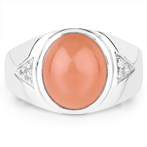 Anillo de 6.59 quilates de piedra lunar melocotón genuina y topacio blanco