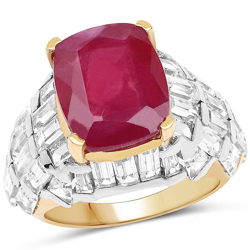 Anillo de Plata Esterlina Baño de Oro Amarillo de 14K con Rubí y Topacio Blanco