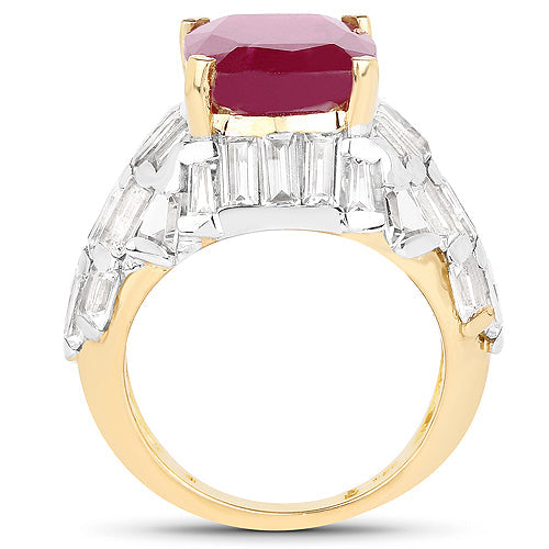 Anillo de Plata Esterlina Baño de Oro Amarillo de 14K con Rubí y Topacio Blanco