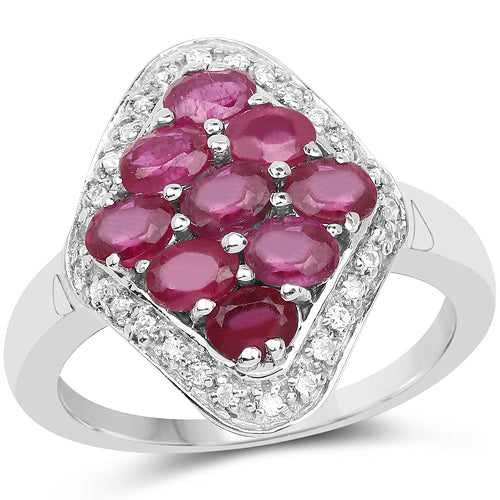 Bague en argent sterling avec rubis véritable rempli de verre de 2,12 carats et zircon blanc