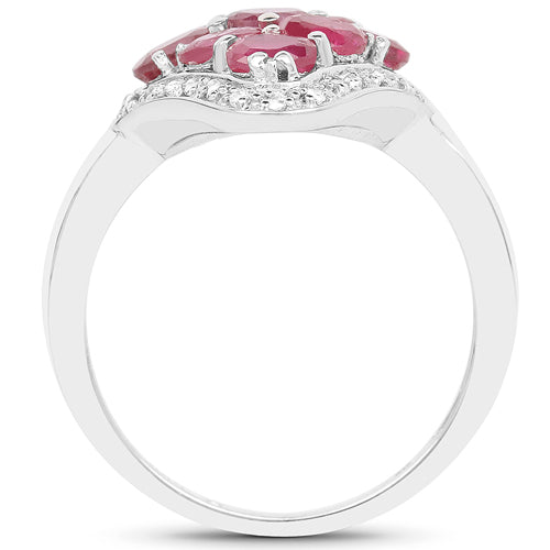 Bague en argent sterling avec rubis véritable rempli de verre de 2,12 carats et zircon blanc