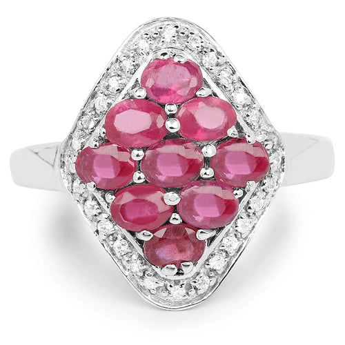 Bague en argent sterling avec rubis véritable rempli de verre de 2,12 carats et zircon blanc