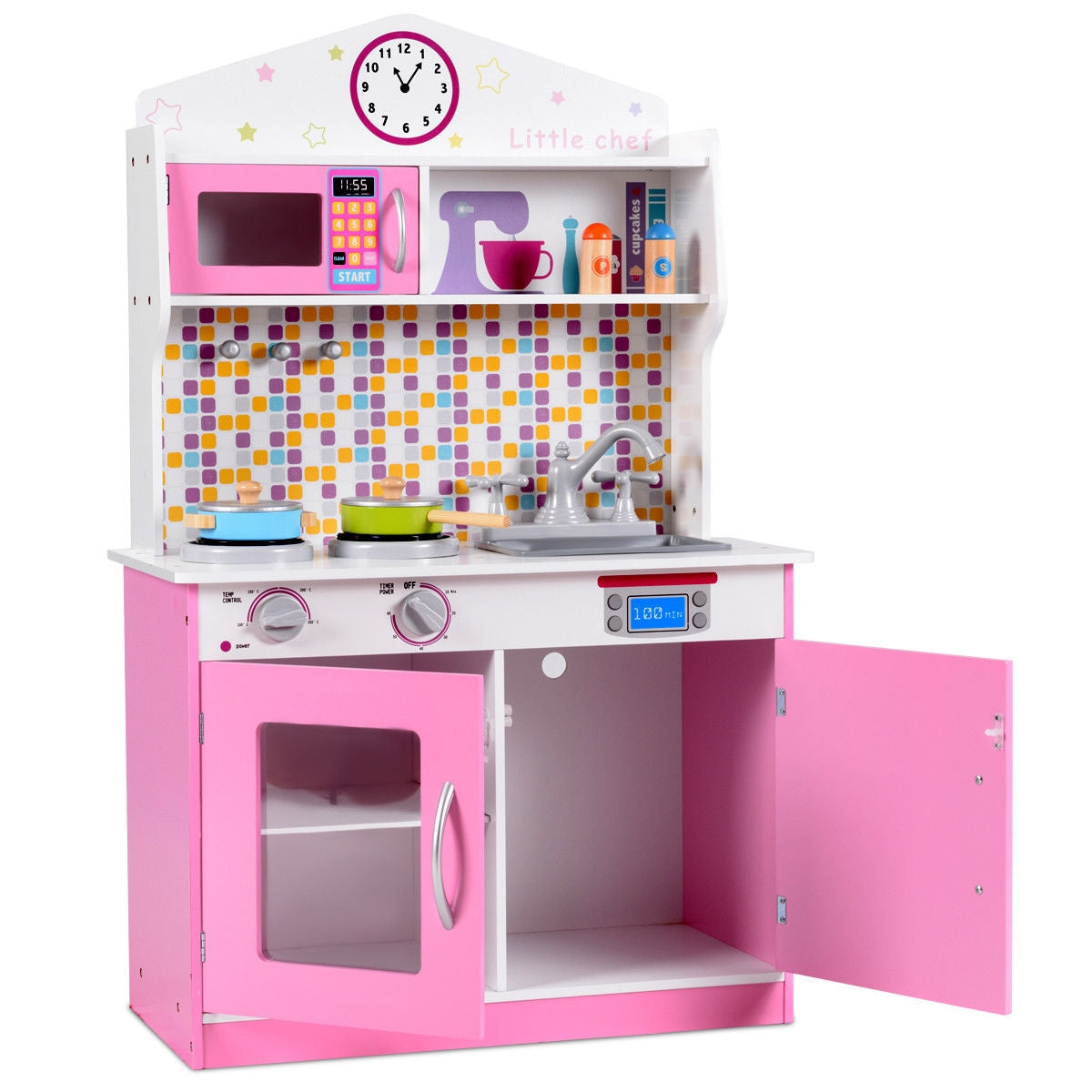 Juego de cocina de madera para niños - Rosa