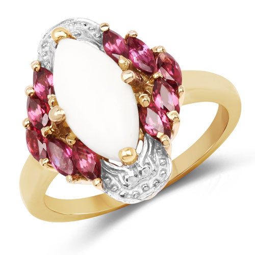 Anillo de Plata Esterlina con Ópalo y Rodolita de 1.90 Quilates