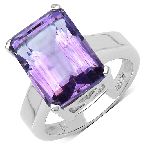 Anillo de Plata Esterlina con Amatista Genuina de 6.10 Quilates