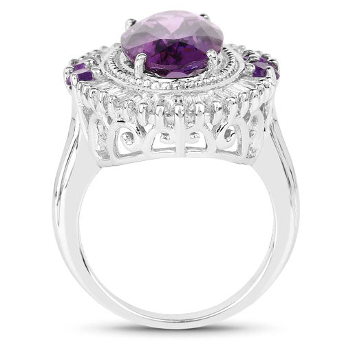 Bague en argent sterling avec améthyste véritable de 7,96 carats et topaze blanche