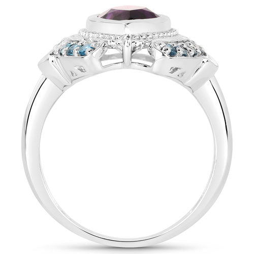 Bague en Améthyste et Topaze Bleue de 3,06 Carats