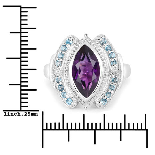 Bague en Améthyste et Topaze Bleue de 3,06 Carats