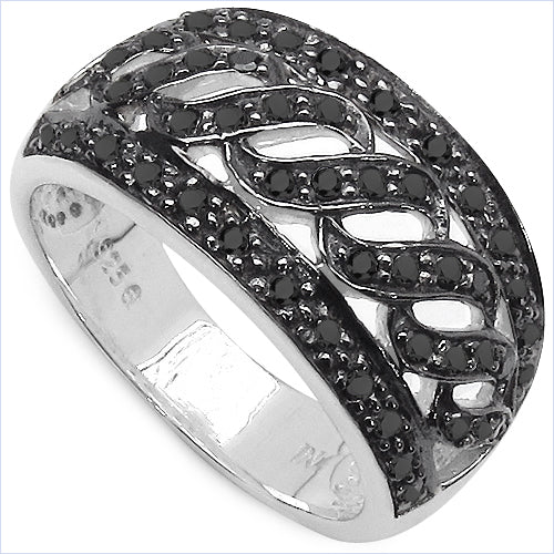 Bague de fiançailles en argent sterling avec diamant noir véritable de 0,54 carat
