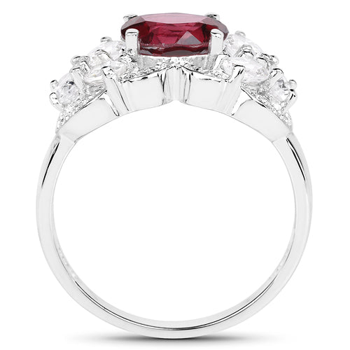 Anillo de Plata Esterlina con Rodolita de 3.16 Quilates y Circonitas Blancas