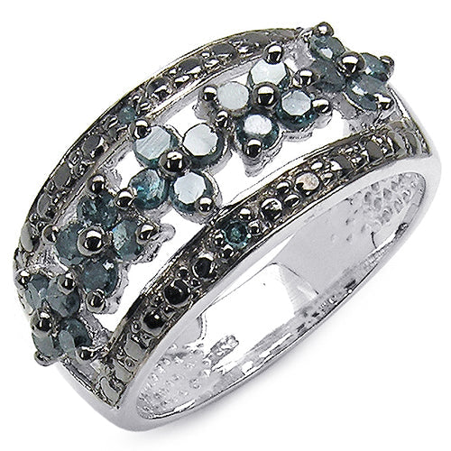 Bague de fiançailles en argent sterling avec diamant bleu véritable de 0,62 carat