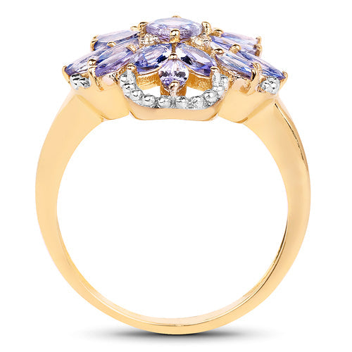 14K Yellow Gold Plated Tanzanite & White Topaz Cluster Ring
