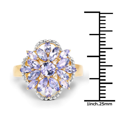 14K Yellow Gold Plated Tanzanite & White Topaz Cluster Ring
