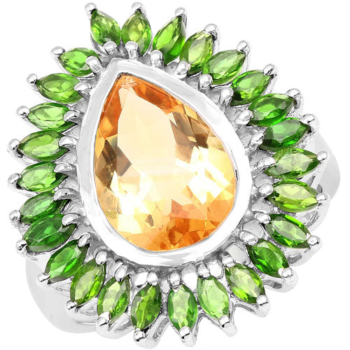 Anillo de Plata Esterlina con Citrino y Diopside Cromado de 7.02 Quilates