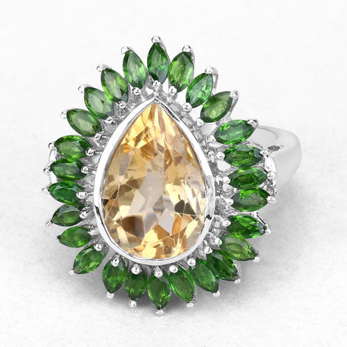 Anillo de Plata Esterlina con Citrino y Diopside Cromado de 7.02 Quilates