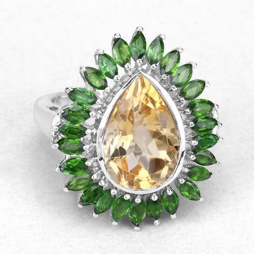 Anillo de Plata Esterlina con Citrino y Diopside Cromado de 7.02 Quilates